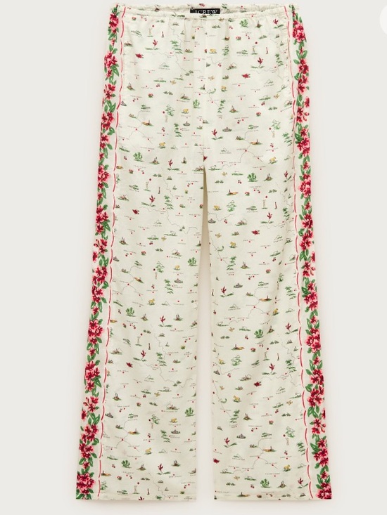 J. Crew Pants - NWT J Crew Ivory Cotton Voile Beach Pants with Red Floral Side Trim